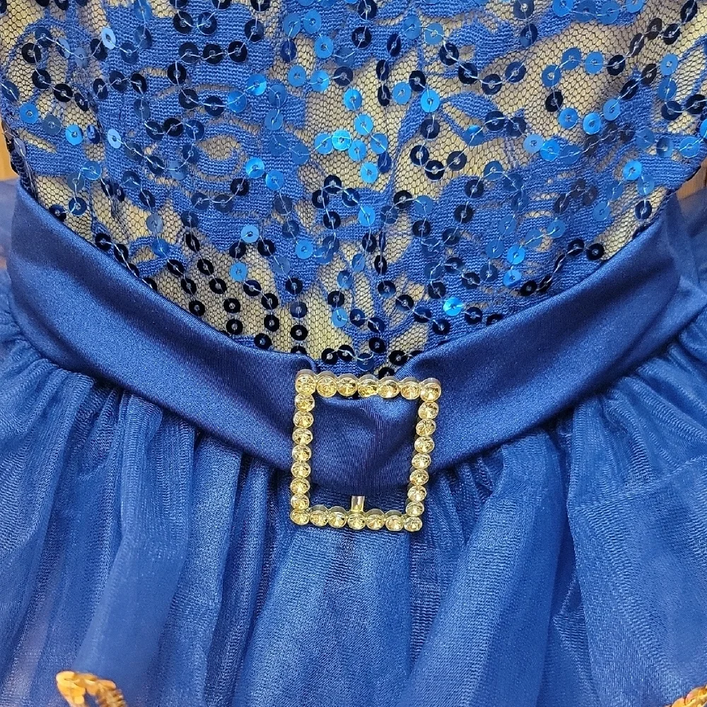 Weissman Size SC (6/6X) Navy & Gold Showtime Sequin Tutu Dance Costume #13838